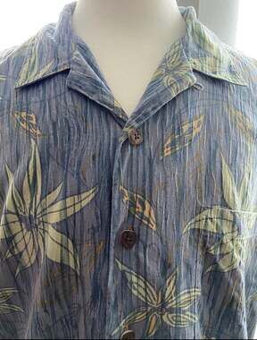 KAHALA Silk Blue/Yellow Floral Aloha Shirt Mens sz L